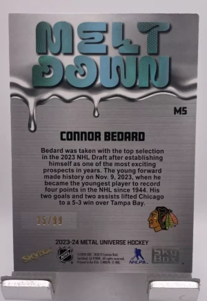 2023 UPPER DECK METAL UNIVERSE #M5 CONNOR BEDARD MELT DOWN ROOKIE RC GOLD /99 back
